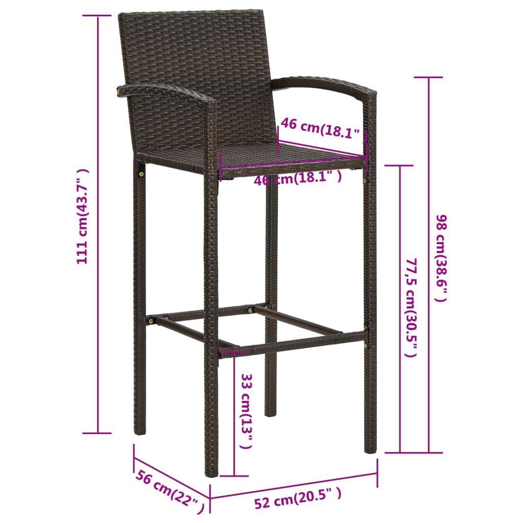 Set 2 Sgabelli da Bar Polyrattan Marrone