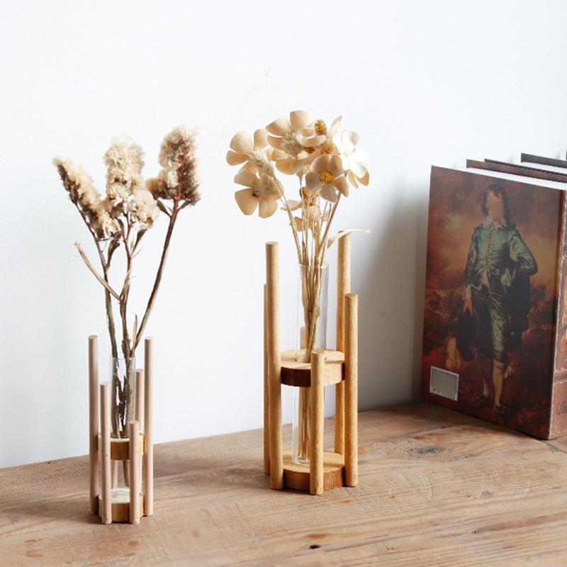 Hydroponic Flower Arrangement Vase Solid Wood Flower Ware Test Tube Vase Flower Holder