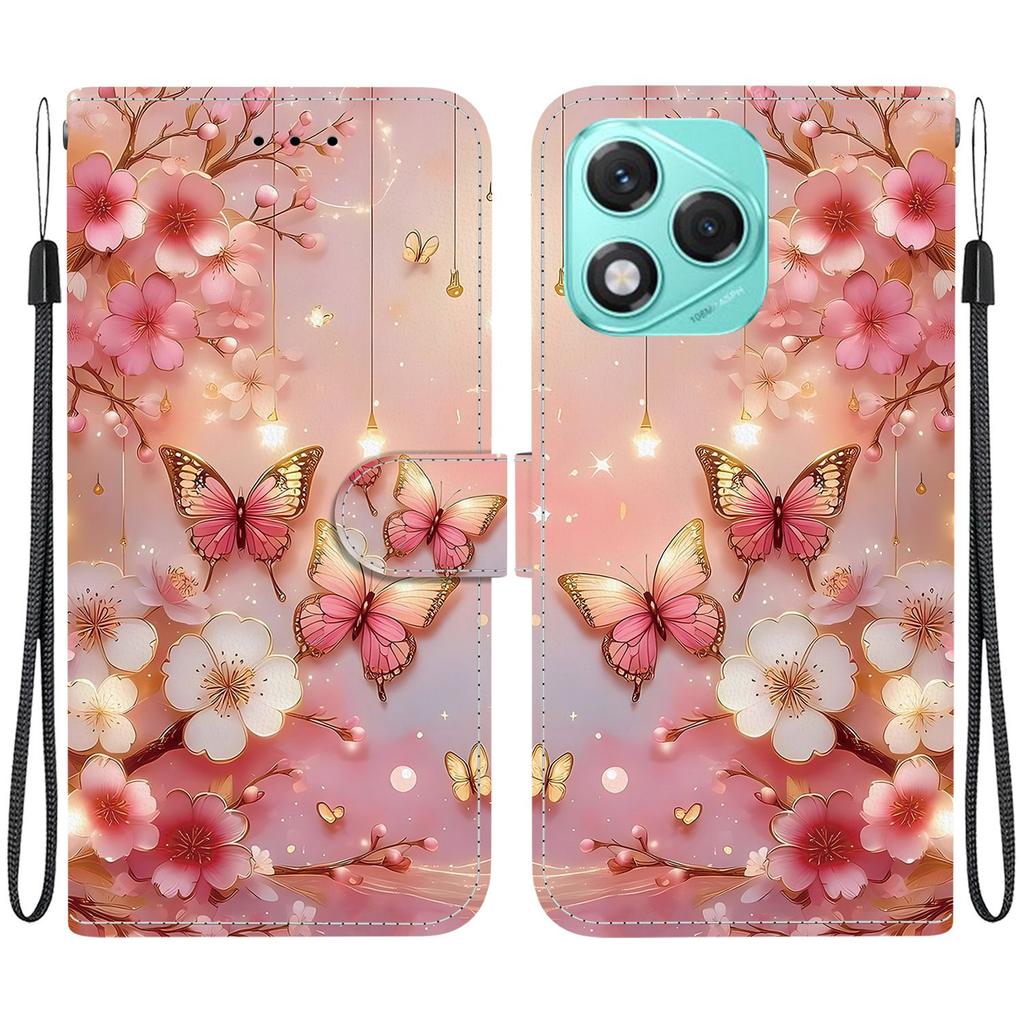 For Honor 400 Lite 5G Leather Case Stand Wallet Pattern Printing Phone Cover with Wrist Strap