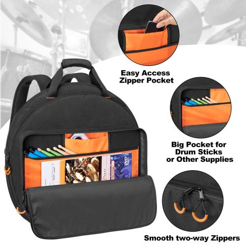 Damero Cymbal Bag Backpack, Fits Up To 22-inch Cymbals, Double-Layer Cymbal Case with 6mm Padded Dividers and Stick Storage Pocket