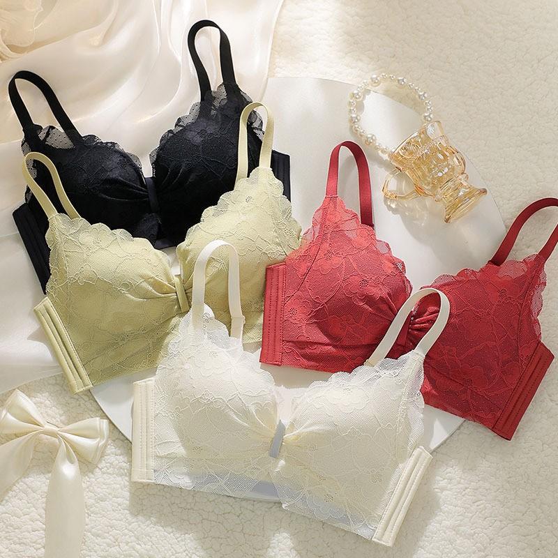 French Style Lingerie for Women Gathered Together Gathered with Breasts Anti Sagging Bra No Steel Hoop Support Comfortable Lace Bra