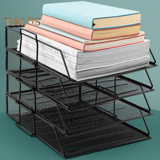 File Rack 3/4 Layers Hollow Mesh Stable Structure Removable Large Capacity Notebook Book Decktop Organizer Paper Letter Stoarge Tray Office Workspace