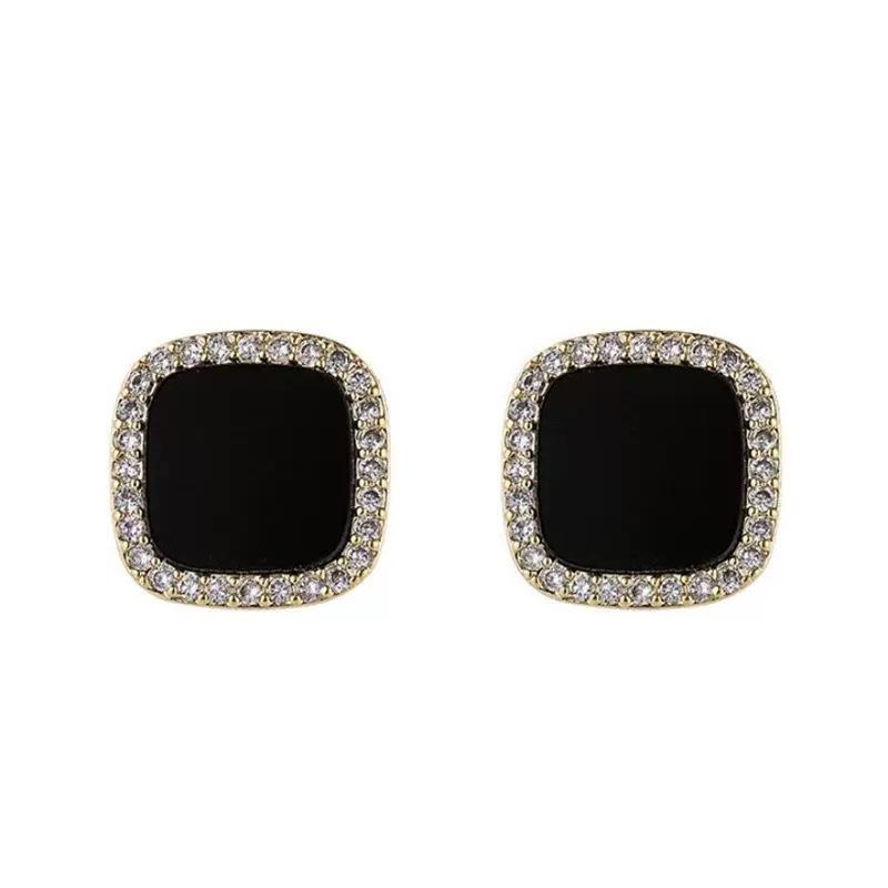 S925 Silver Needle Fashion Simple Geometric Earrings Women's Personalized Fashion Black Earrings Niche Design Temperament Earrings