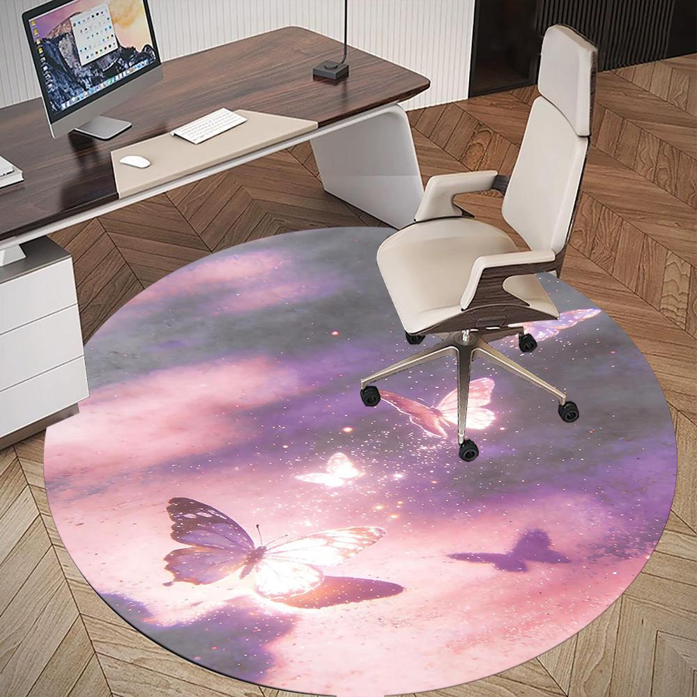1pc Butterfly Galaxy Round Chair mat office Area Rug - Non-Slip, Floor Mat for Office, Bedroom, and Indoor Decor p127030
