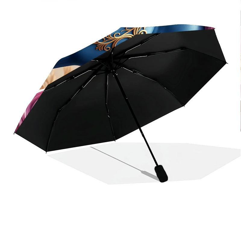 Animalswearingflowers Pattern Pattern Style Umbrella, 1 Piece Automatic Folding Umbrella, Portable Travel Umbrella, Outdoor Umbrella, Birthday Gift