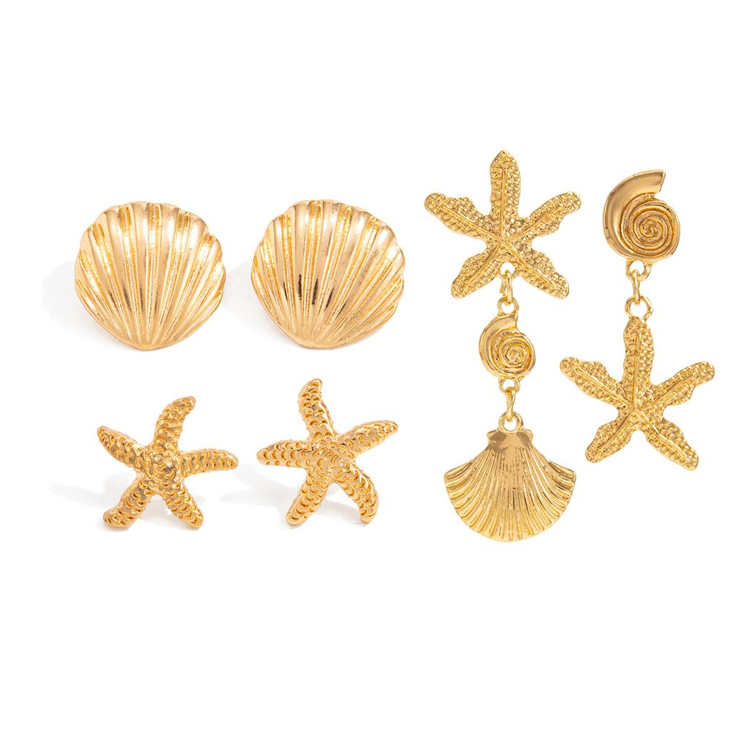 Holiday Style Flower Starfish Stud Earrings Set, Sweet And Cool Exquisite Small Bow C-Shaped Earrings.