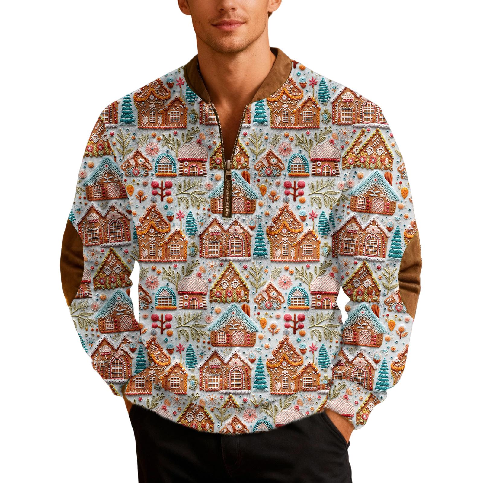 Мужские рождественские толстовки на молнии, рождественские пуловеры с воротником-стойкой L