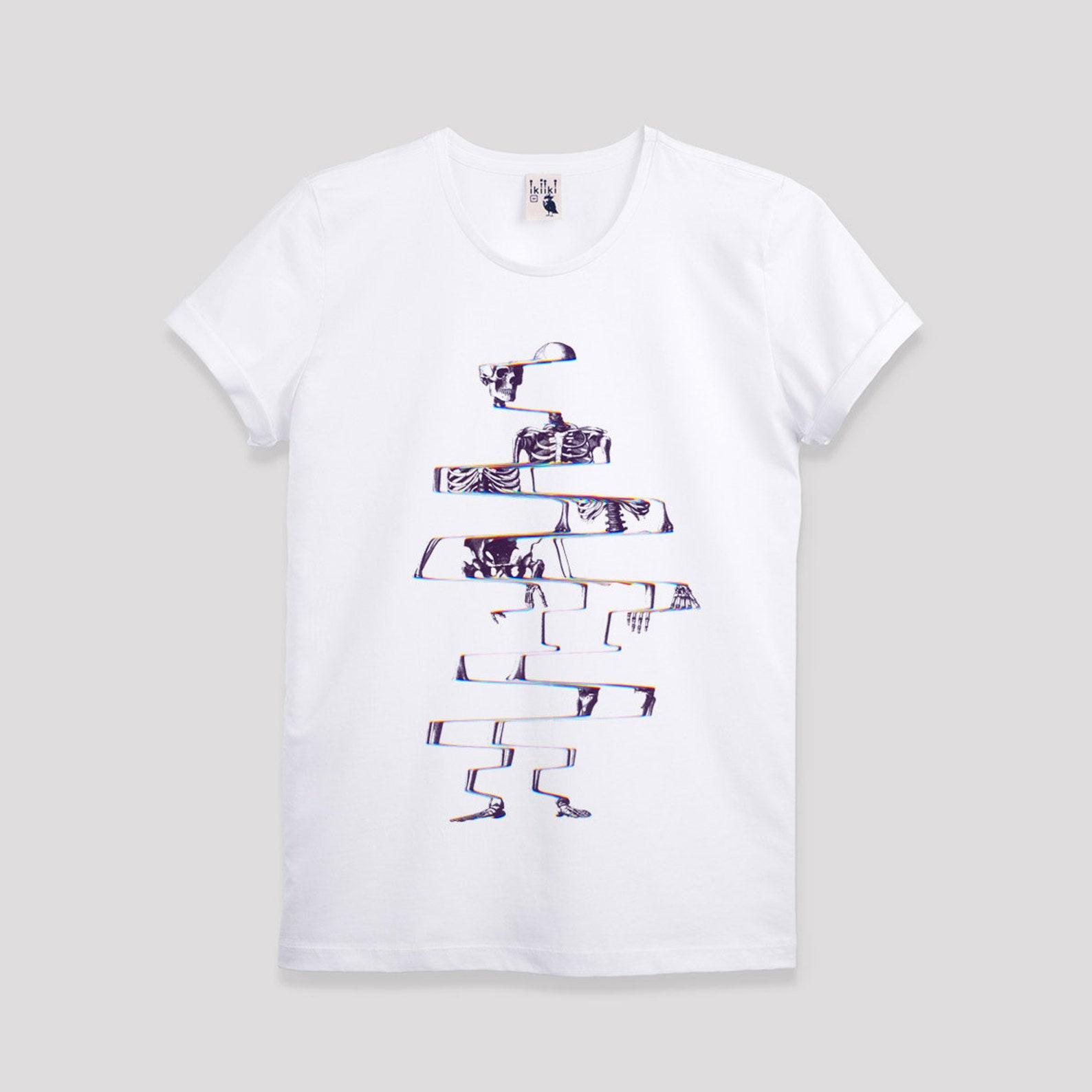 Glitch Art Skeleton T-Shirt: Gothic Skull Graphic Tee L