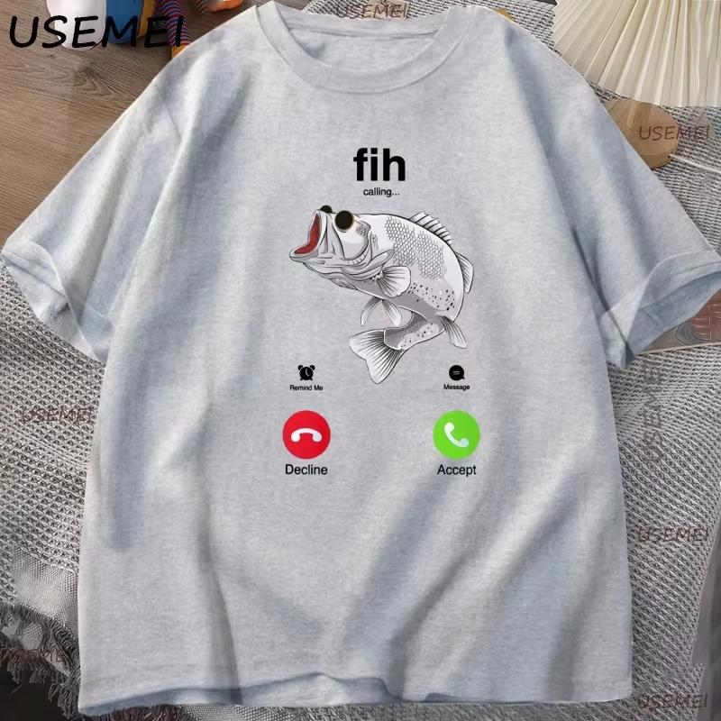 Fih Calling T-Shirt Funny Fish Is Calling Silly T Shirt Fish Pun Shirt for Fishermen Clothes Man Casual Cotton Short Sleeve Tops