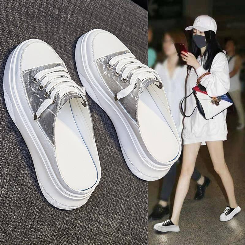 Fashion Comemore 2025 New Summer Women Shoes Flat Sneakers Women Casual Comfortable Woman White Shoe Half Slippers Platform Without Heel