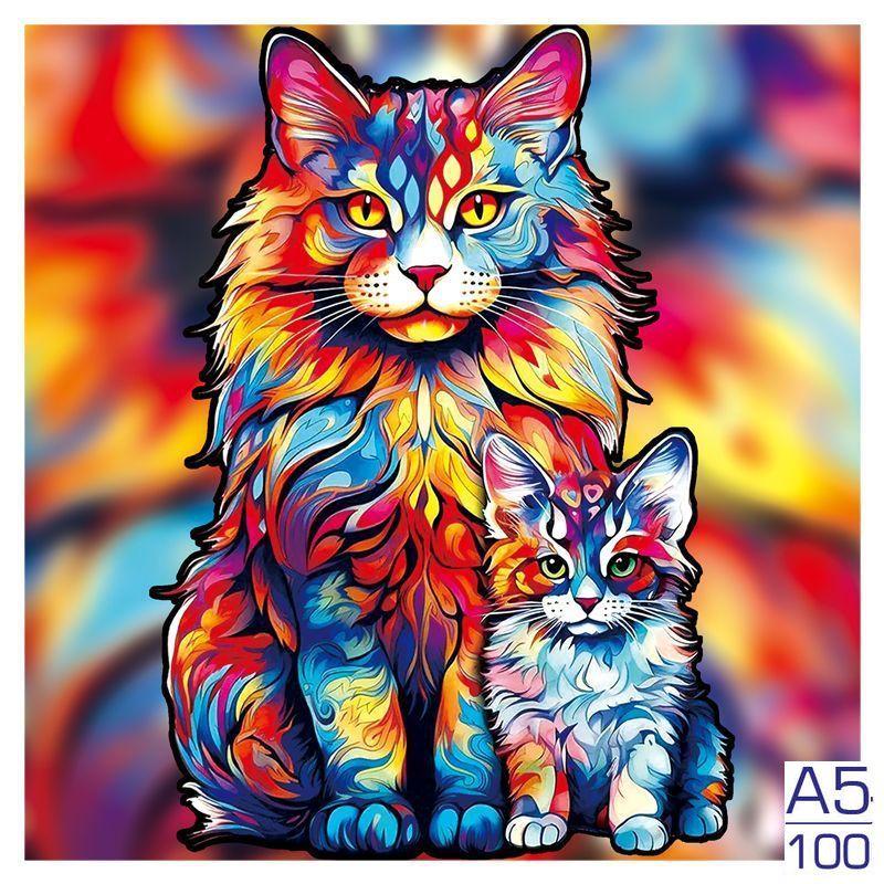 Non-Toxic 300Pcs Wooden Puzzle Color Cat Delicate Irregular Shape Puzzles Gratitude Adult Stress Reduction Family Interactive Toys Gift