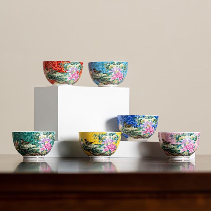 Chinese Enamel Ceramic Master Tea Cup Gift Set
