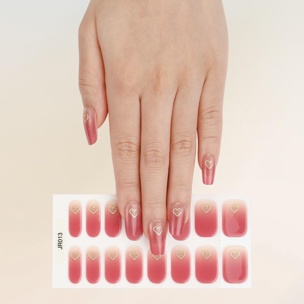 New Semi-Cured UV Gel Nail Stickers - 16 Finger Set with Light Therapy Curing Lamp for Full Nail Coverage