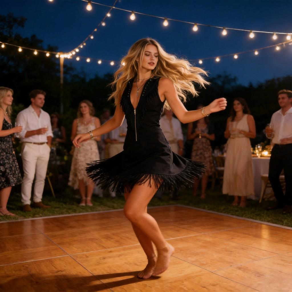 Style Mini Dress With V Neck And Tassel Fringe For Party And Stage Performances