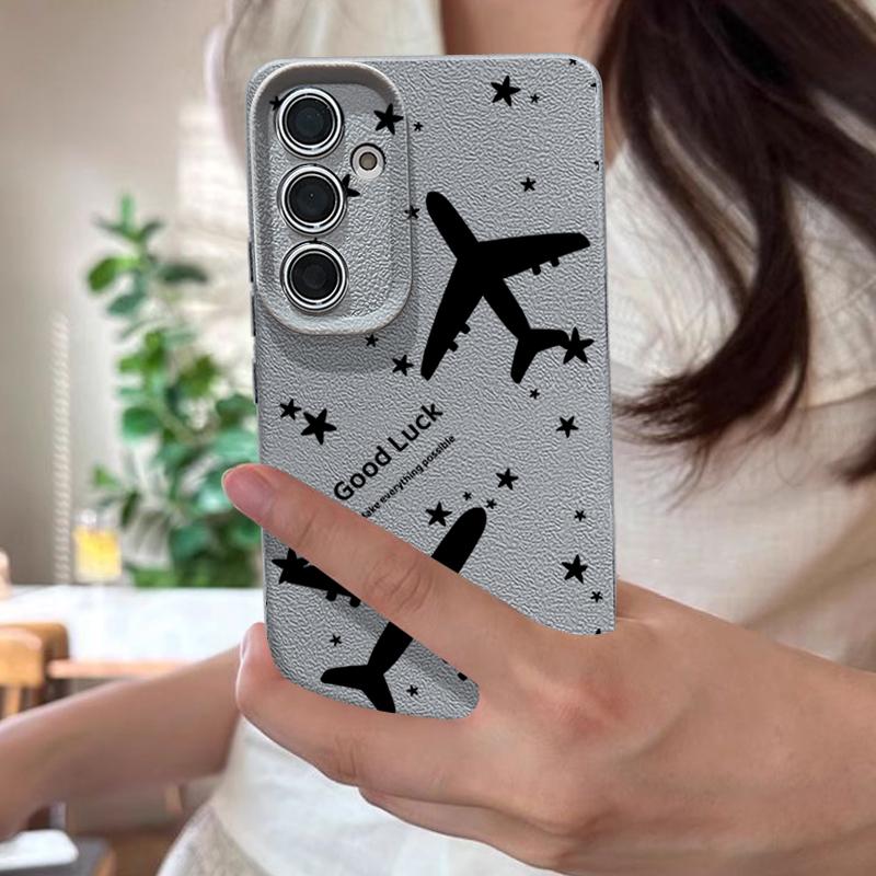 For Samsung S25 S24 FE S23 Ultra S22 A56 A36 A16 A15 A55 Phone Case Airplane Pattern Soft Slim Shockproof Matte TPU Leather Texture Back Cover