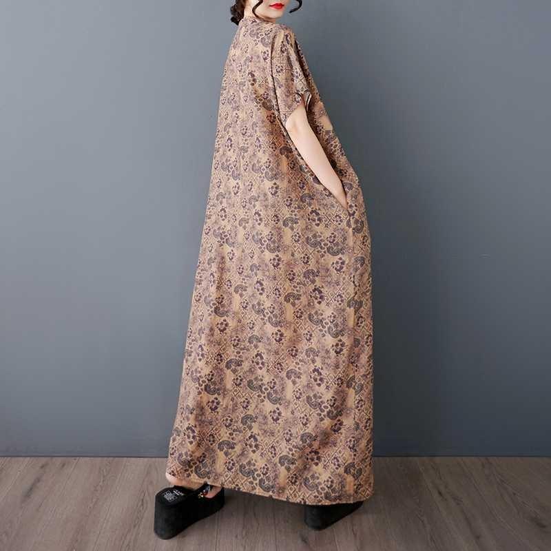 Large Size Floral Dress, Retro Long Robe for Ladies