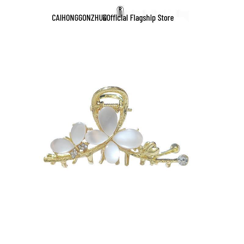 Exquisite Cat's Eye Flower Hair Clip for Women - Medium Size Alloy Claw for Spring & Summer