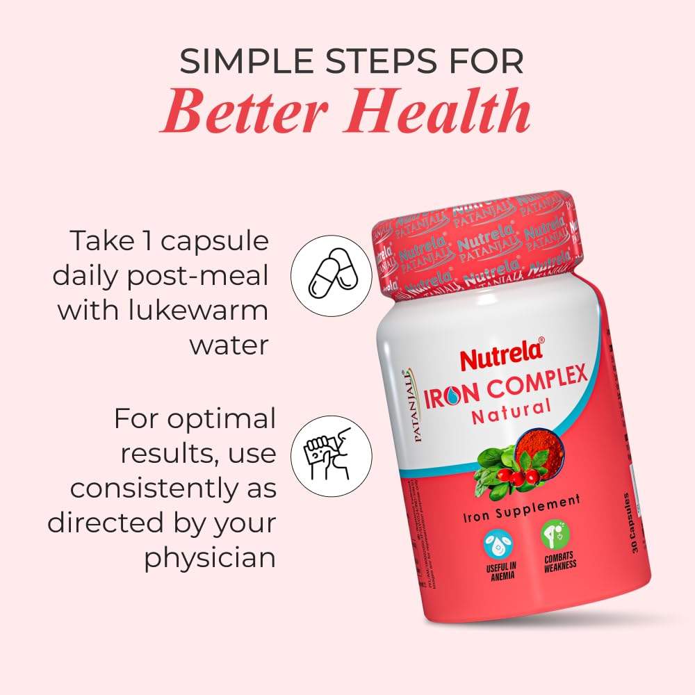 Nutrela Ijzercomplex Vegetarische Natuurlijke Capsules 30 Stuks Pak van 1 voor Energie & Vitaliteit Boost