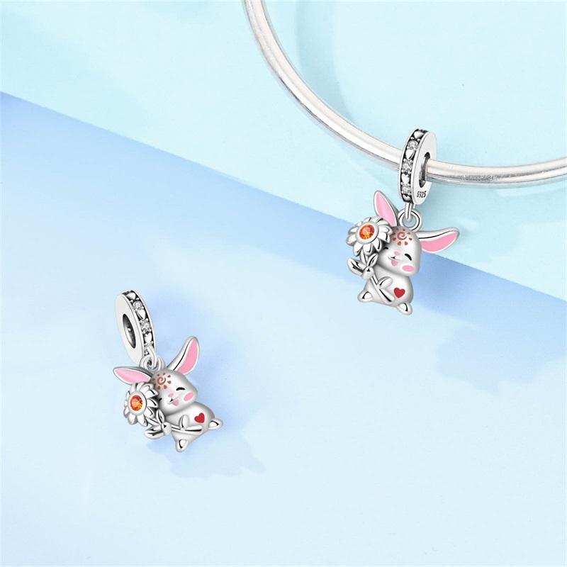 New 925 Silver Lucky Zoo Cat Dog Rabbit Fox Charms Bead For Women Fit Bracelet DIY Birthday Party Jewelry Gift