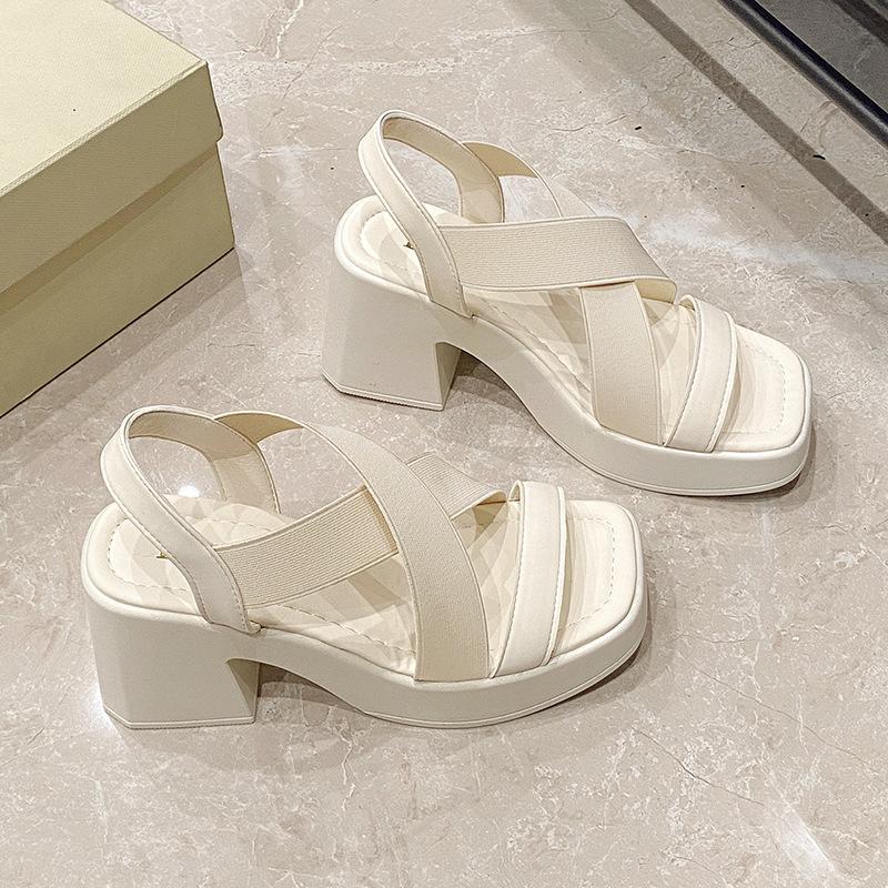 

Fashion Women Sandals Summer Buckle Strap Square Toe High-heeled Sandals Platform Open Toe Roman Outdoor Beach Shoes Sandalias De Mujer 41