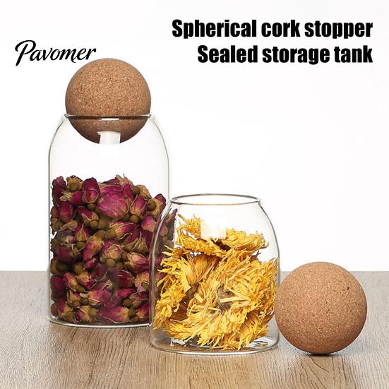 Gift for Home Organization Glass Storage Jar with Wooden Ball Cork Lid, Moisture-proof Airtight Food Heat Resistant Jars Container, Transparent
