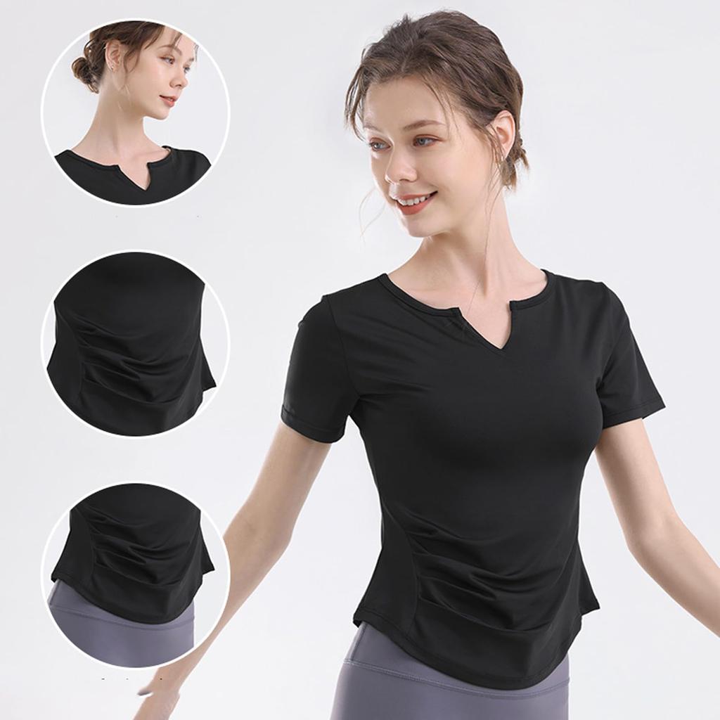 Yuoku Yoga Short Sleeve Sports Stretchy Women's Wear, Top, Fitness, Shirt, Figure-Contoured, Sweat-Wicking, Quick-Drying, Stretchy, Workout,