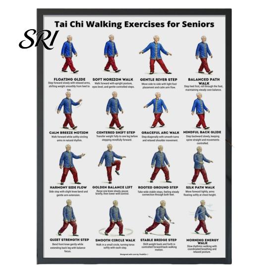 Tai Chi Chair Exercise Poster Workout Unframed Routine Clear Visual Instructions Low Impact Guide Seated Chart for Seniors Beginners Gentle