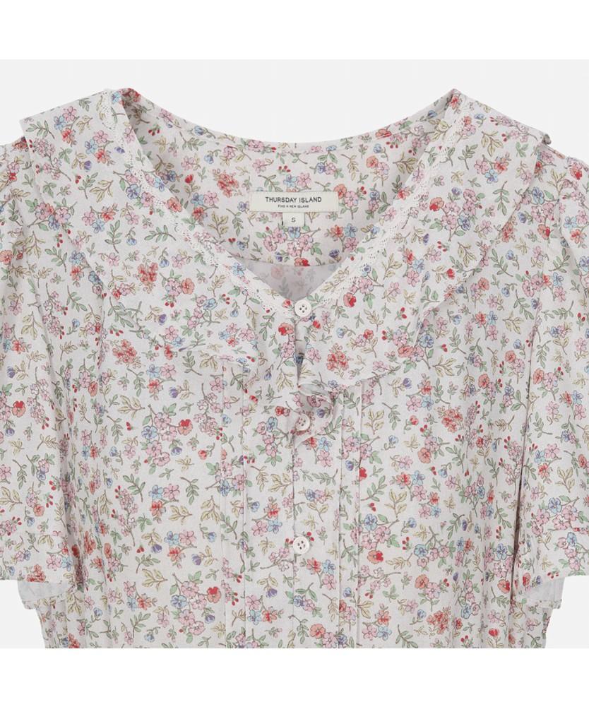 Thursday Island Flower V-Neck Border Mix Dress_T254Mop251W