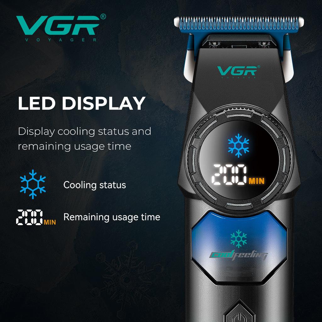 VGR Ice Technology Brushless Motor 8000RPM Metal Body Professional Hair Trimmer for Barber Haircut Machine Oil Head Clipper V-946 with LCD Display
