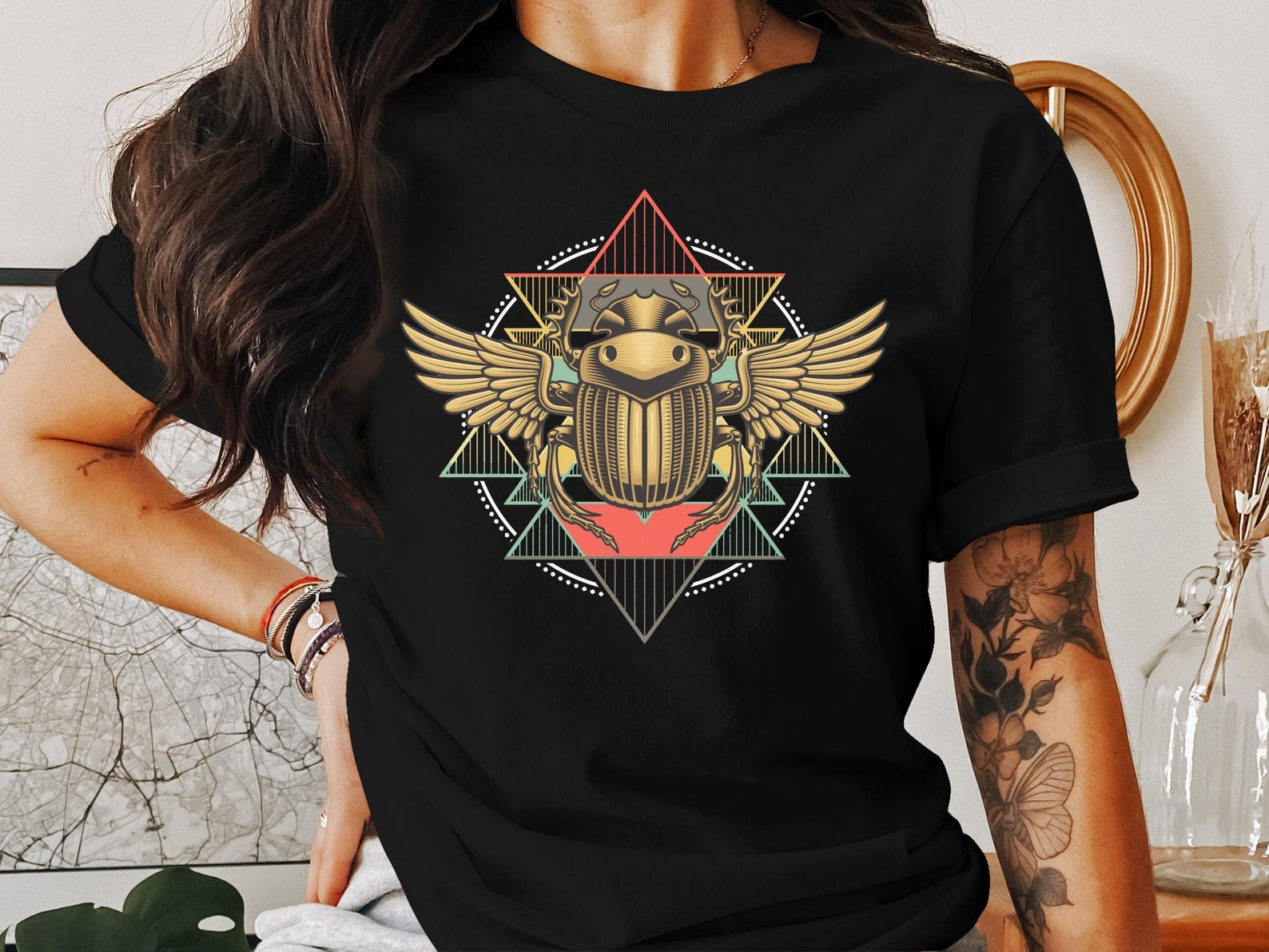 Egyptian God Scarab Beetle T-Shirt, Egyptian Mythology Tee, Ancient Egypt Deity Shirt, Historical Egypt Religion Gift, Sacred Scarab Art S