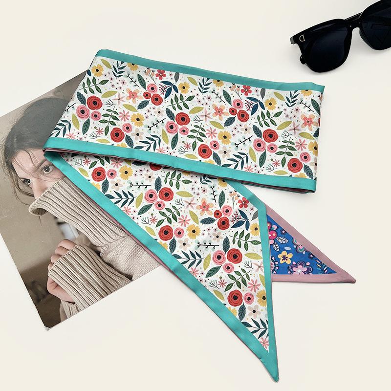 Double-sided Long Strip Small Silk Scarf Women's Professional Wear Spring and Summer New Decorative Small Scarf Tied Hair Band Streamer
