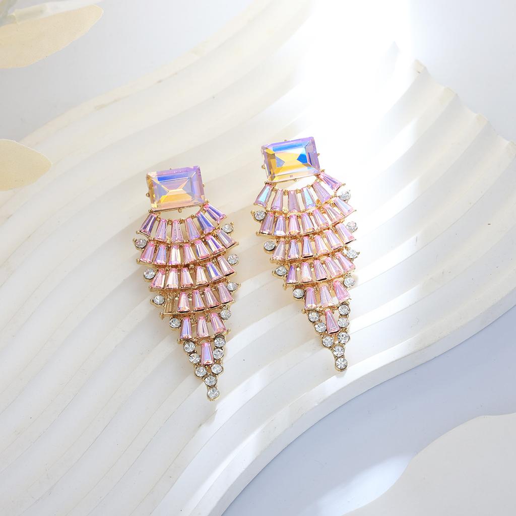 Colorful Diamond-encrusted Long Drop Earrings - Trendy Statement-making and Luxuriously Chic