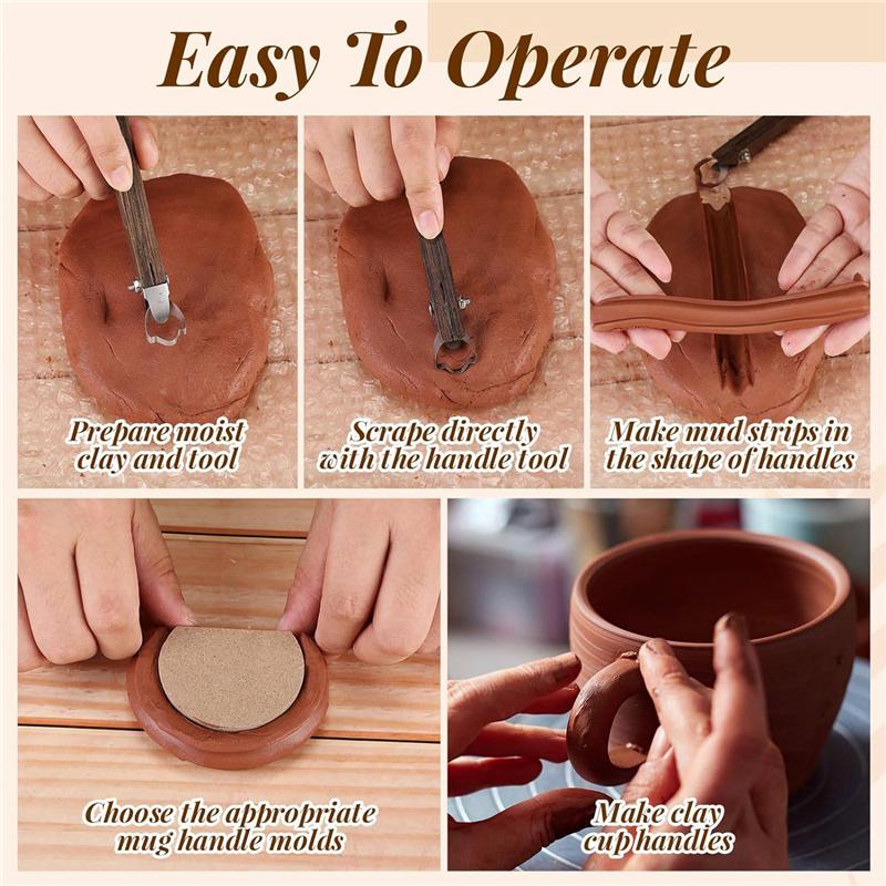 AEE2-Ferramenta para Fazer Alças de Cerâmica Com 9 Peças de Molde para Alça de Caneca Ferramentas Ajustáveis para Argila Cerâmica Ferramentas de Acabamento para Cerâmica