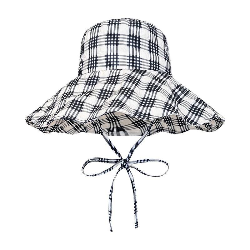 

1pc Retro Plaid Fisherman Hat for Women,Anti-UV Large Brim Sun Hats Girl Outdoor Sunshade Visors Lightweight Lace-up Basin Cap One Size белый