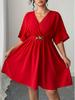 Plus Size V-Neck Lace-Up Women's Dress - Spring/Summer Collection