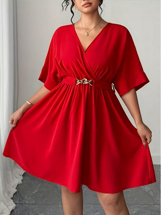 Plus Size V-Neck Lace-Up Women's Dress - Spring/Summer Collection