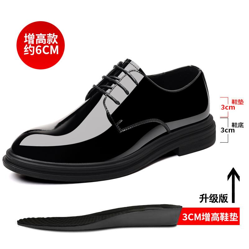 Inner heightening leather shoes men's 2025 new glossy business dress bright leather heightening 8cm shoes pointed groom wedding shoes