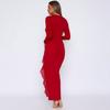 Elegant Deep V-neck High Slit Party Evening Dress Spring Autumn Ruffle Edge Sexy Lace Up Bodycon Dresses Long Sleeved Robe 15