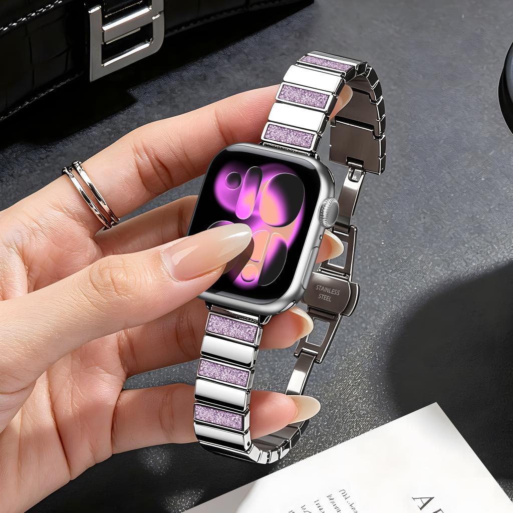 Rhinestone Piano Link Metal Watch Band, Luxury Strap for Apple Watch Series 1-11 38/40/41/42/44/45/46/49mm, Women Replacement Wristband