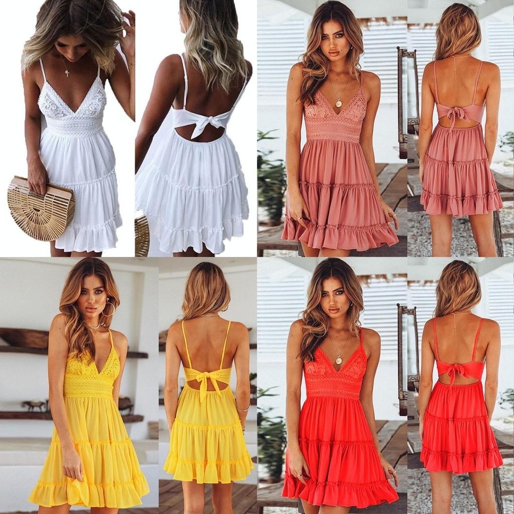 Akşam Kokteyli ve Plaj Partileri İçin Şık Kadın Yazlık Boho Kısa Mini Elbise