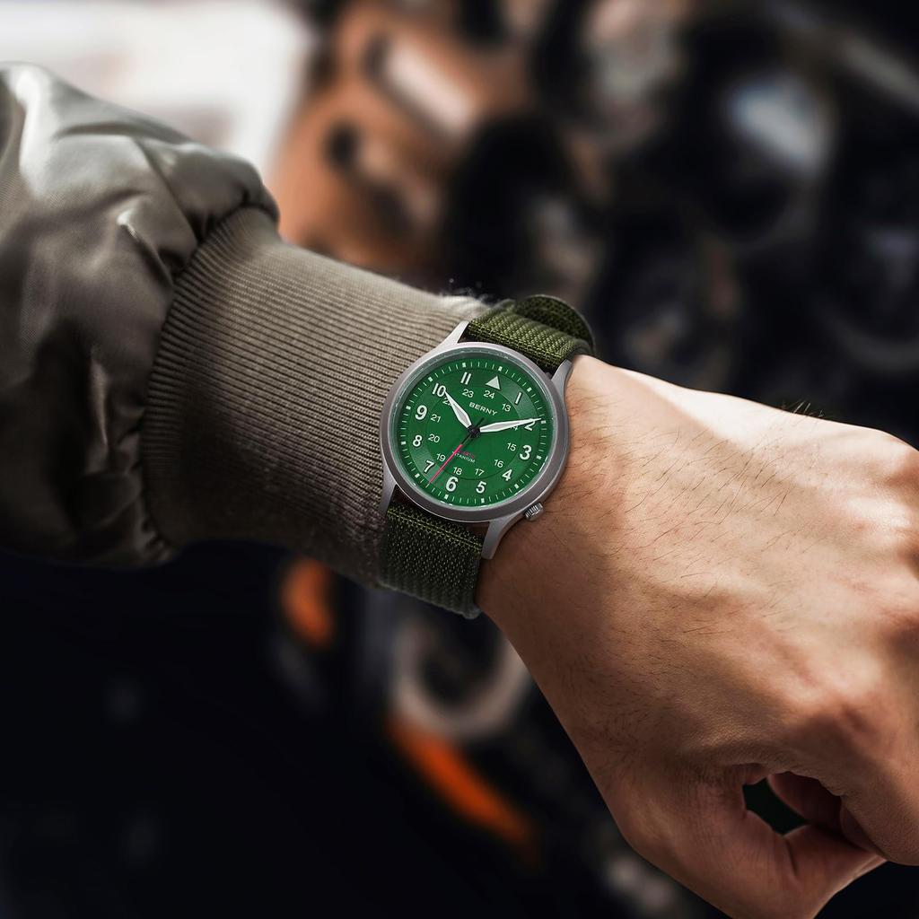 BERNY Titanuhr mit japanischem Quarzwerk mit schleichender Sekunde, analoge Quarzuhr für Herren und 5 ATM wasserdicht und Canvas-Armband, Herrenuhr (VH31), Frauen,