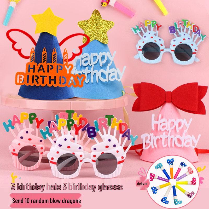 First Birthday Party Glasses & Hats Set for Boys and Girls - Cake & Photo Props