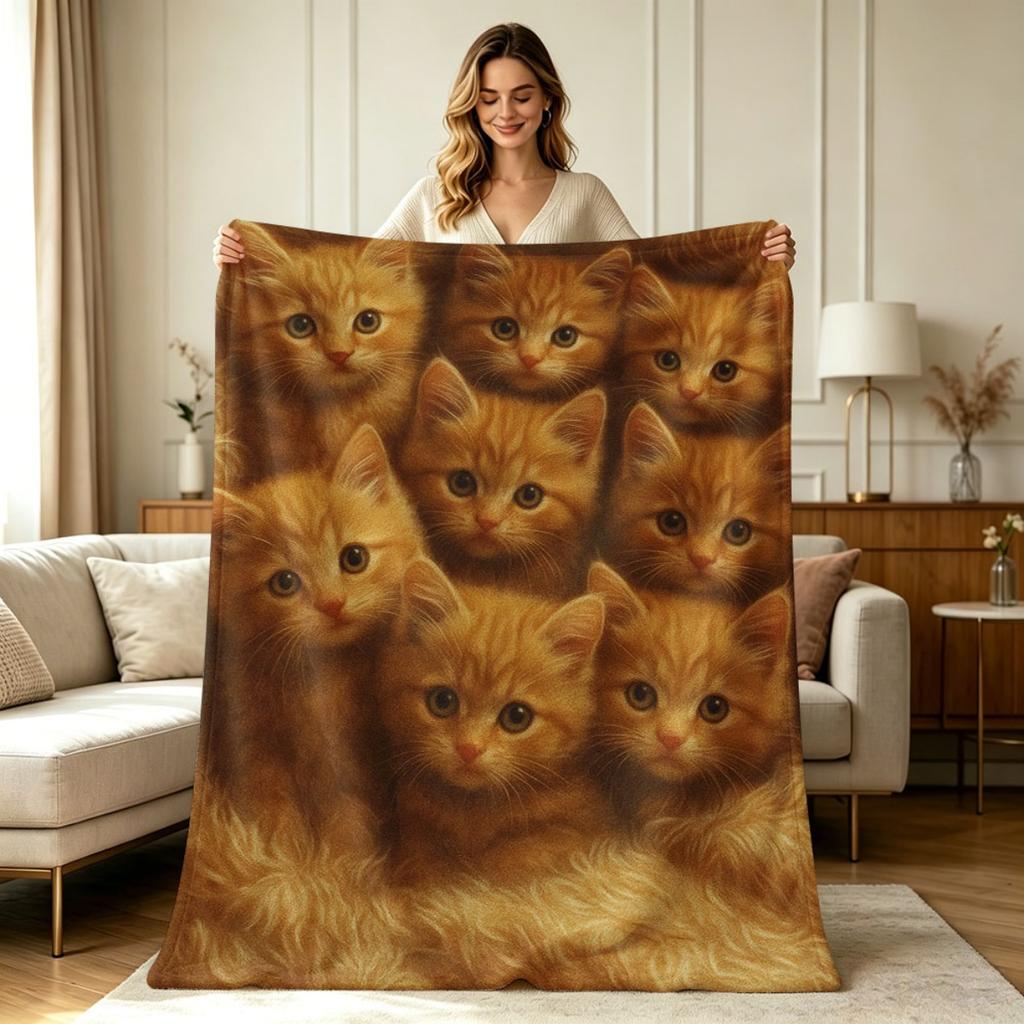 Soft Fluffy Fleece Throw Blanket with Cute Ginger Kittens Group Print All Season Warm Cozy Blanket for Sofa Couch Chair Bedroom Living Room Office Hom