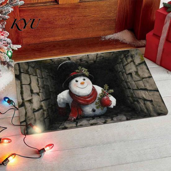 Winter Snowman Welcome Rug 3D Christmas Entrance Rug, Santa Claus Floor Mat, Non-slip Non Slip Washable Door Mat Festive for Front Bathroom