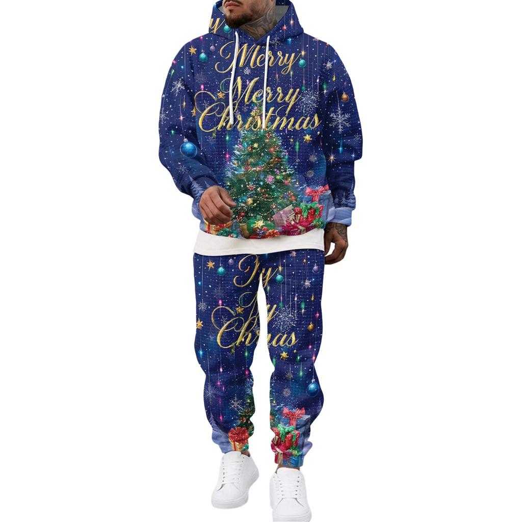 Men's Casual Sweatshirt Set with Pattern for Fall and Winter