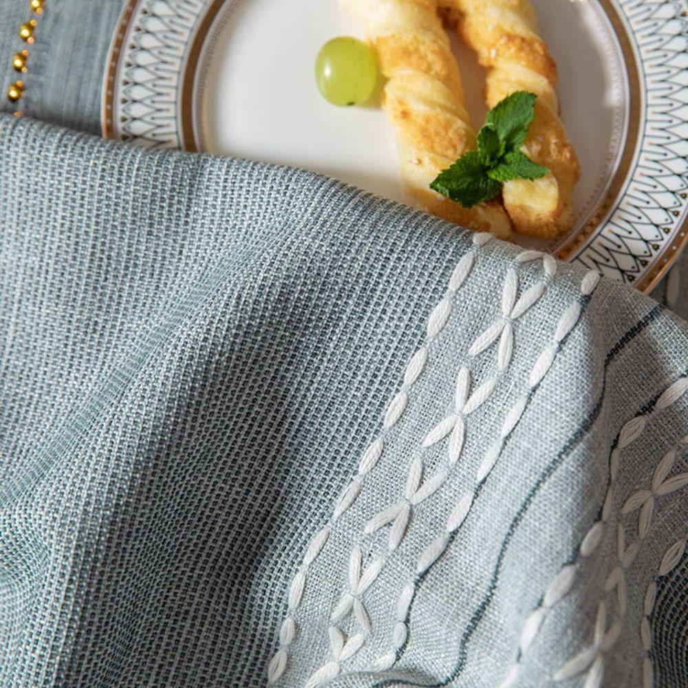 Tassel Edge Interweaving Grid Tablecloth French Rustic Rectangular Restaurant Tablecloth Dust Cover Washable