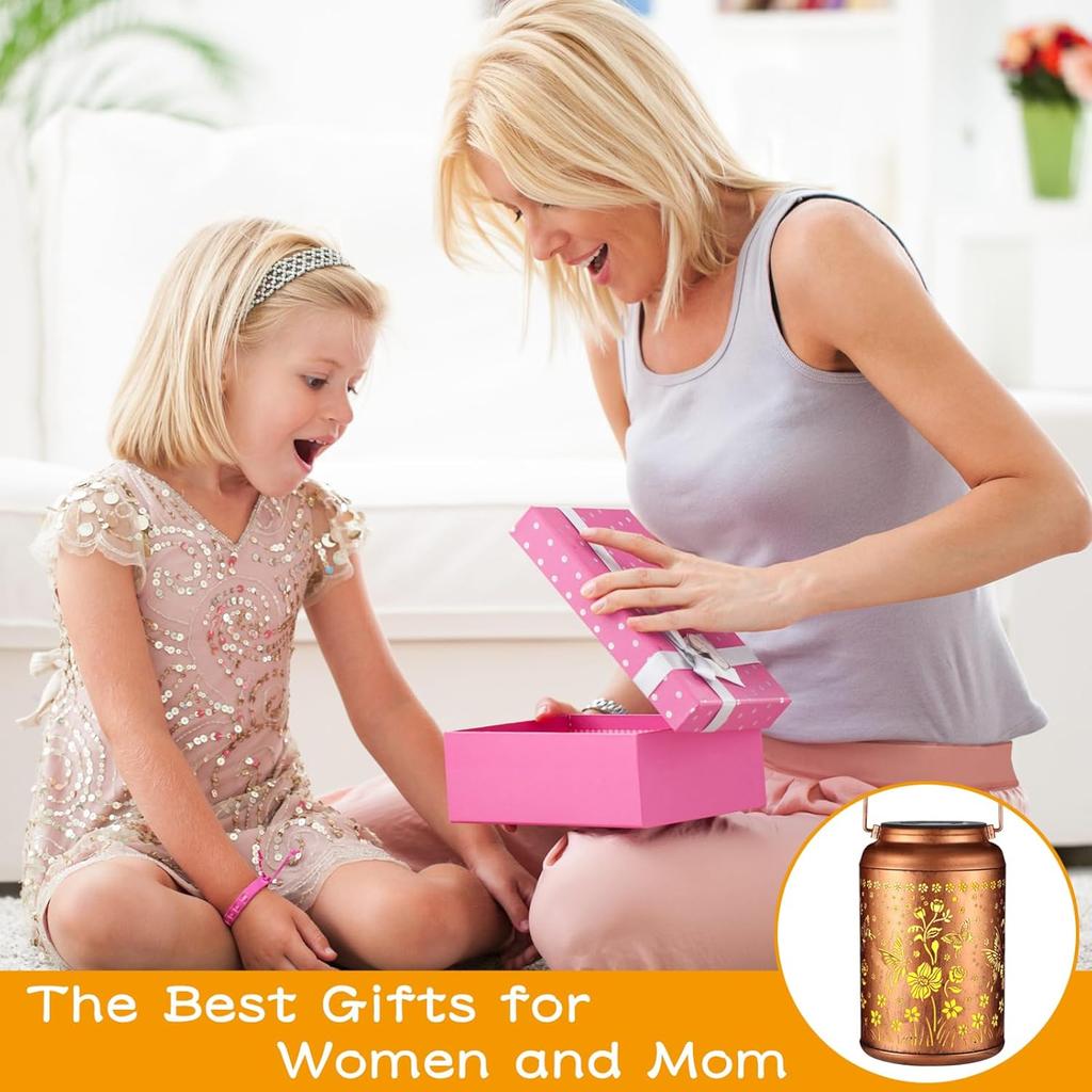 Solar Lantern Outdoor Hanging Lights Christmas Birthday Gifts for Women Mom and Grandma Butterfly Flower Metal Garden Decor Outside Waterproof LED