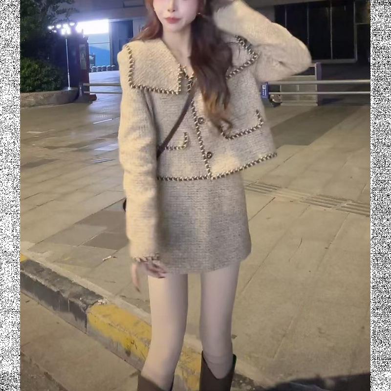 Ginger-Scented Biscuit Fashionable Slimming Coat & Midi Skirt Two-Piece Set for Fall/Winter 2024