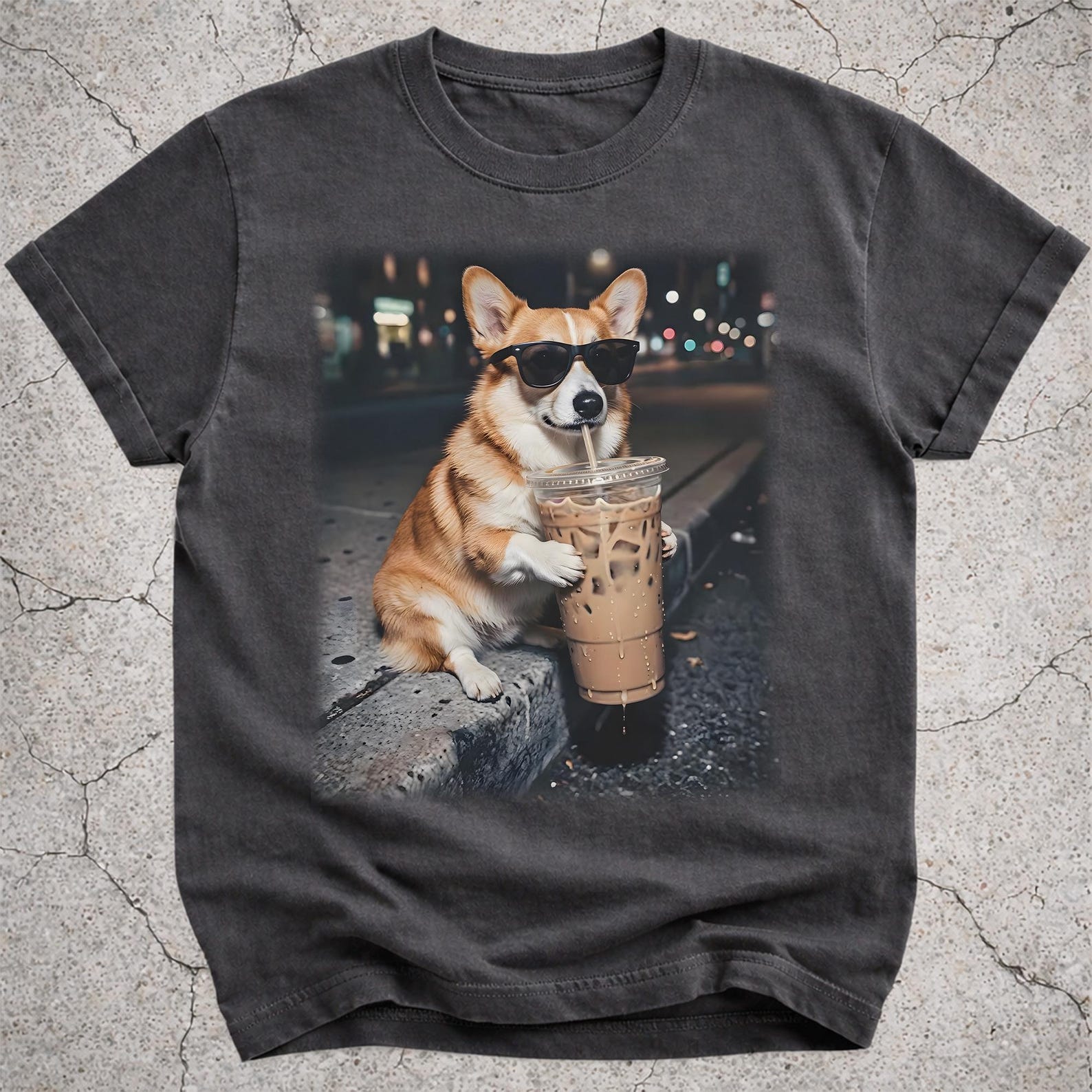 Funny Corgi Drinking Iced Coffee Shirt, Corgi Mom Gift, Dog Lover Tee XL
