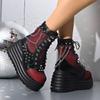 2025New Women Ankle Boots Retro Gothics Boot High Quality Casual Leather Boot Lace Up Platform Boots for Women Punk Knight Boots